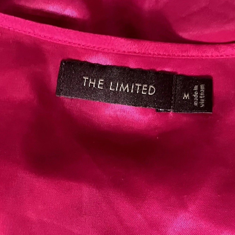 THE LIMITED Women's Hot Pink Satin Shift Dress Size M Short Sleeve Polyester Y2K - Picture 4 of 8